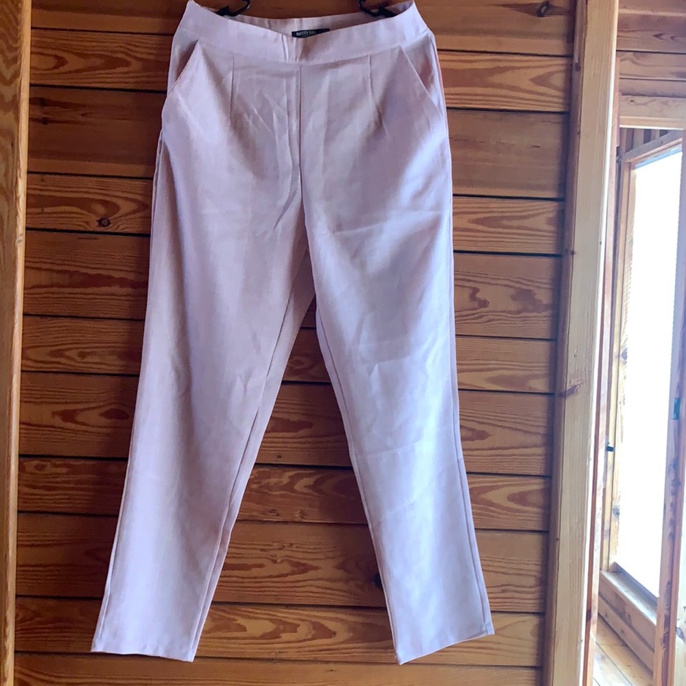 Pink and white plaid trousers